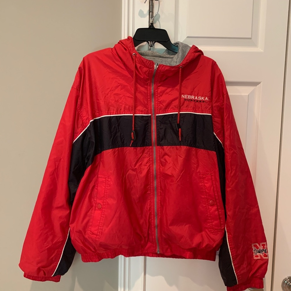 Nebraska Cornhuskers Zip Down Windbreaker Jacket. Red Oak Sportswear Large